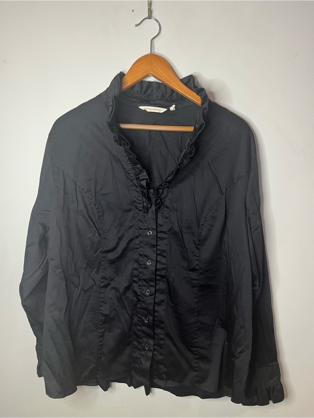 Soft Surroundings Black Ruffled Button-Down Blouse 2X
